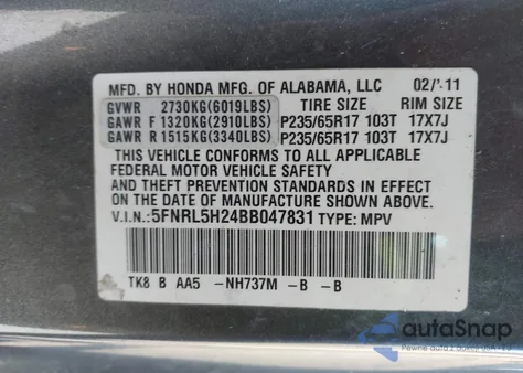 2011 Honda Odyssey Lx из США, поврежденный, VIN 5FNRL5H24BB047831